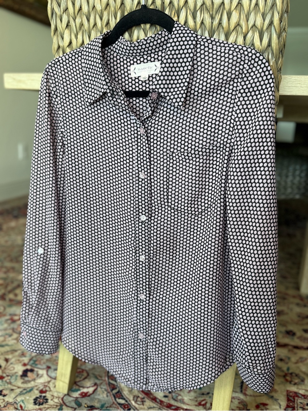 Nanette Lepore Black & White Polka Dot Button-Up Shirt